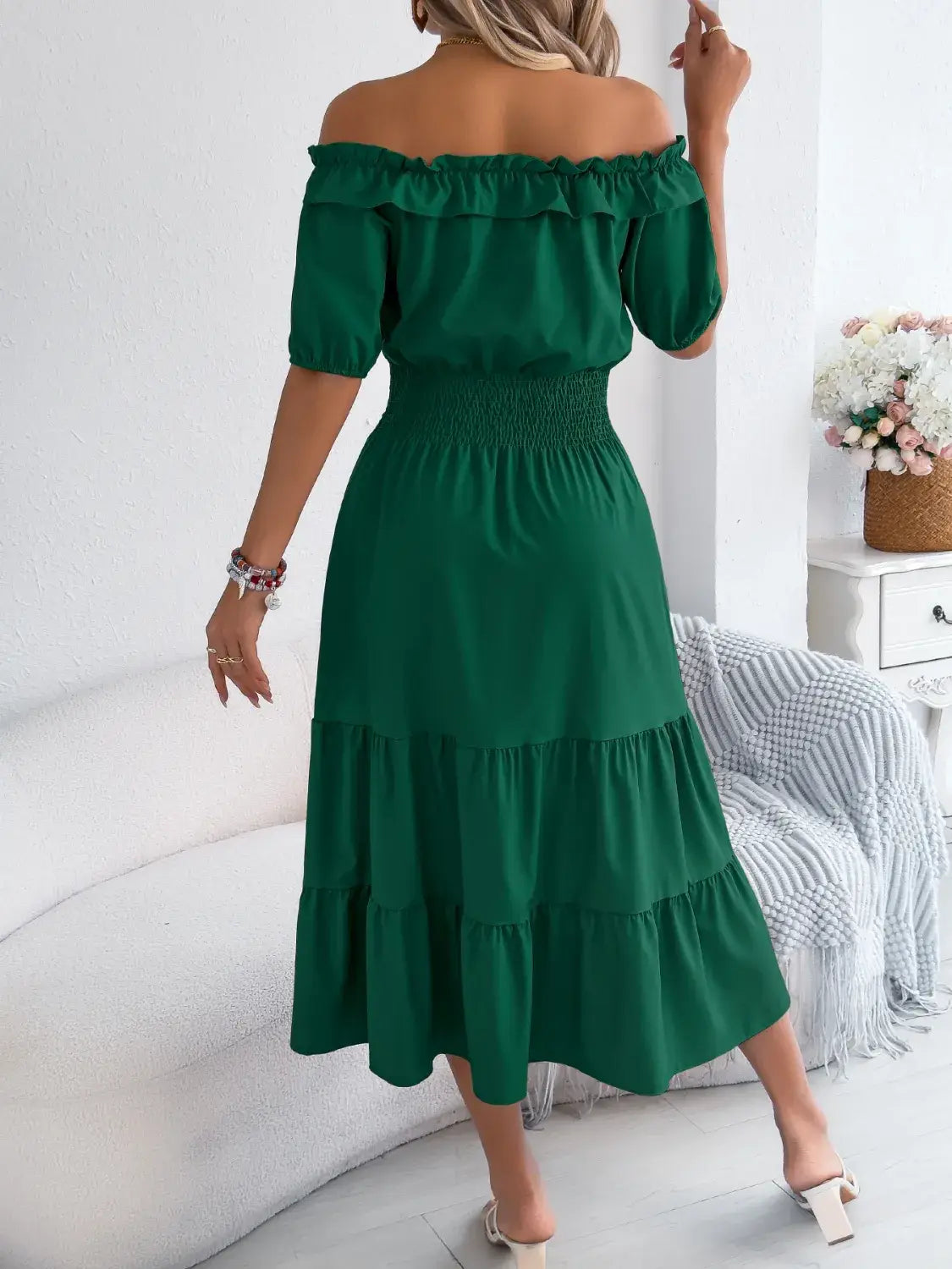 Smocked Off-Shoulder Tiered Dress - Trendsi - Flyclothing LLC