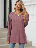 Ribbed Round Neck Long Sleeve T-Shirt - Trendsi - Flyclothing LLC