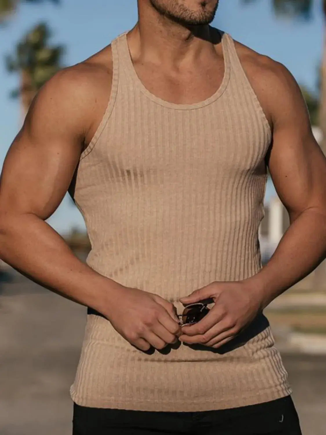 Men's Plus Size Round Neck Wide Strap Tank - Trendsi - Flyclothing LLC
