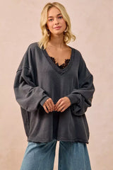 BiBi Mineral Washed French Terry Oversized Sweatshirt - Trendsi - Flyclothing LLC