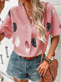 Full Size Printed Collared Neck Short Sleeve Blouse - Trendsi - Flyclothing LLC