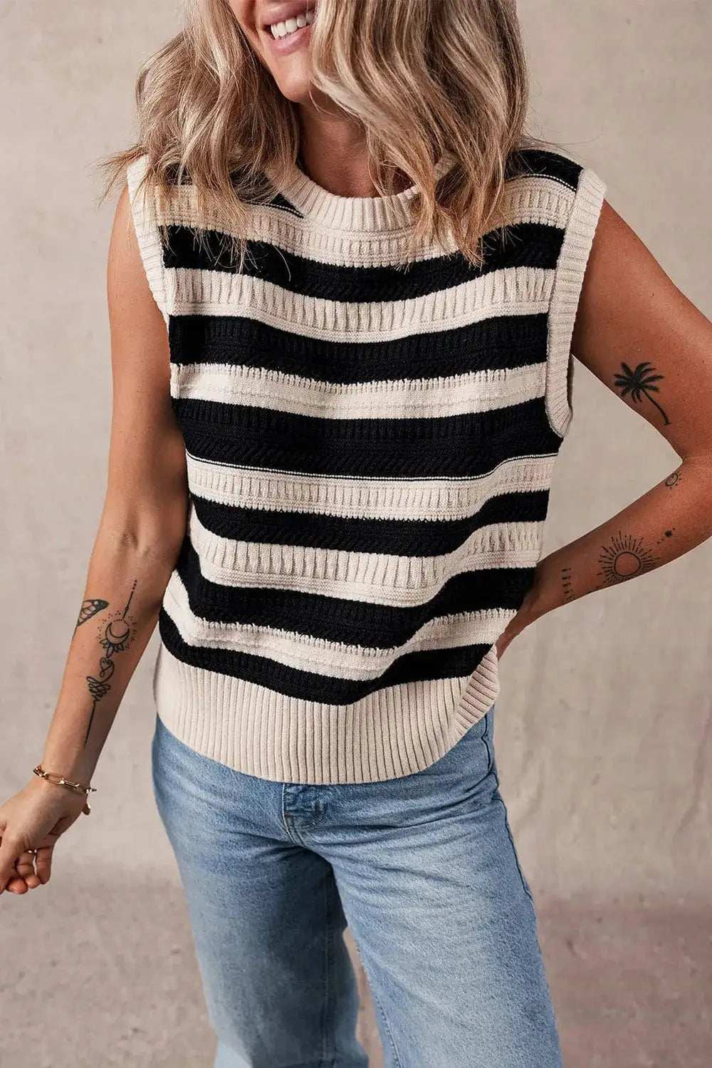 Color Block Round Neck Sweater Vest - Trendsi - Flyclothing LLC