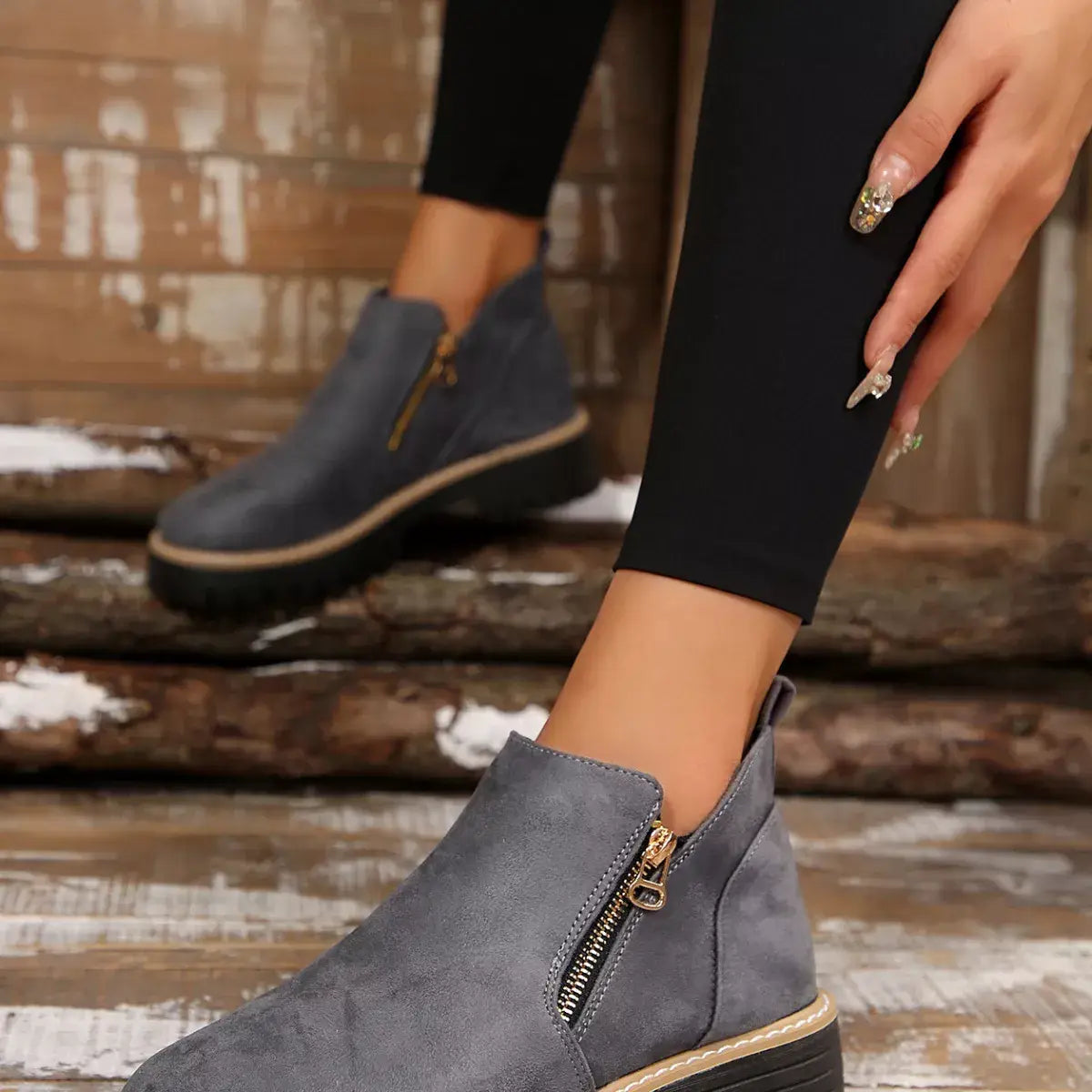 Side Zip Ankle Boots - Trendsi - Flyclothing LLC