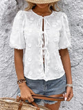 Tie Front Puff Sleeve Blouse - Trendsi