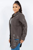 American Bazi Distressed Button Up Long Sleeve Denim Jacket - Trendsi