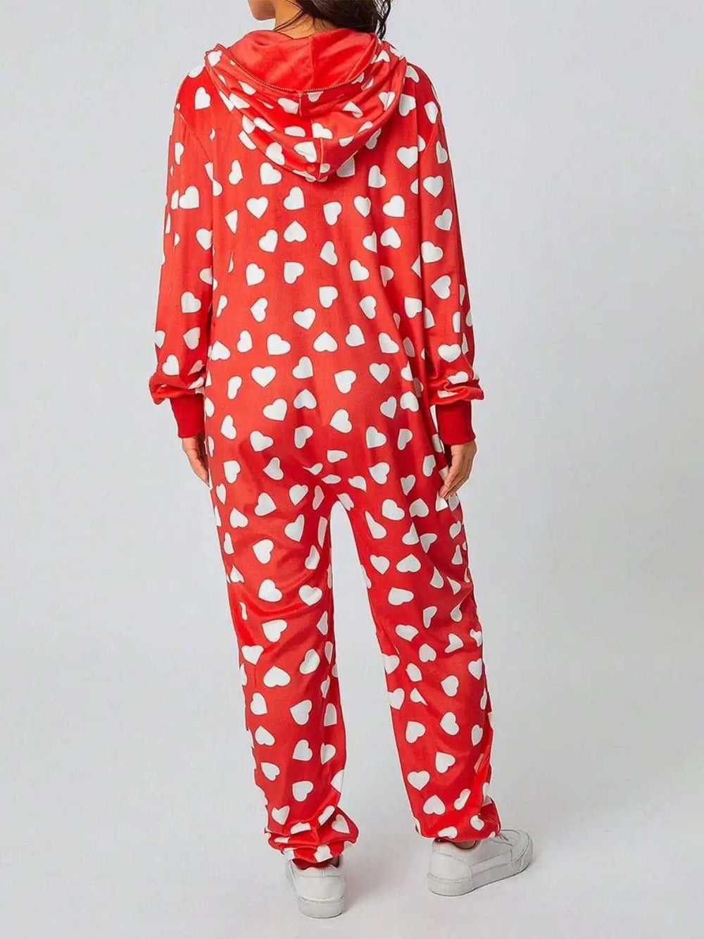 Printed Zip Up Long Sleeve Hooded Jumpsuit - Trendsi - Flyclothing LLC