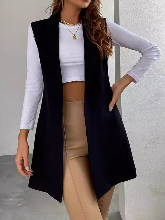 Open Front Longline Vest Coat - Trendsi
