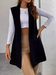 Open Front Longline Vest Coat - Trendsi