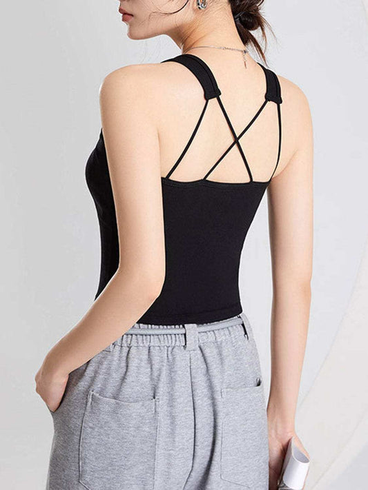 Crisscross Scoop Neck Wide Strap Cropped Tank with Chest Pads - Trendsi - Flyclothing LLC