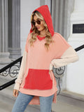 Double Take Contrast Hooded Long Sleeve Top - Trendsi