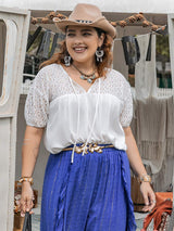 Plus Size Tie Neck Short Sleeve Blouse - Trendsi - Flyclothing LLC