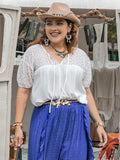 Plus Size Tie Neck Short Sleeve Blouse - Trendsi - Flyclothing LLC