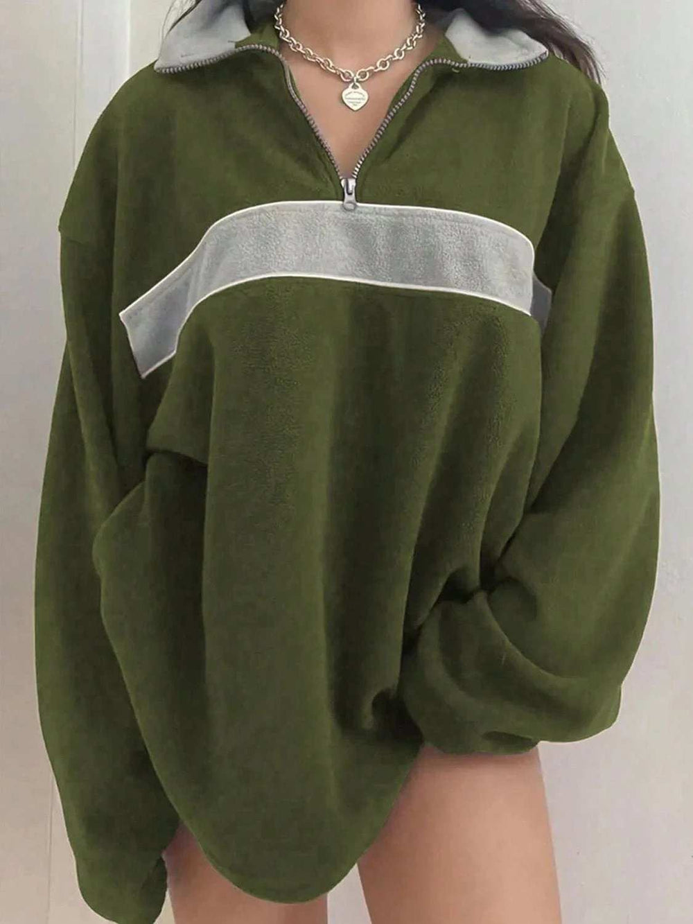 Contrast Dropped Shoulder Long Sleeve Sweatshirt - Trendsi - Flyclothing LLC