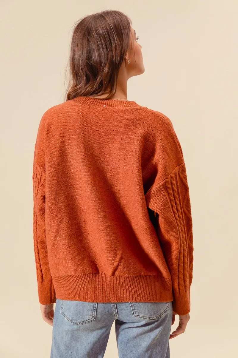 SO ME Embroidered Flower Cable Knitted Sweater - Trendsi - Flyclothing LLC