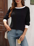 Ribbed Round Neck Raglan Sleeve Knit Top - Trendsi - Flyclothing LLC
