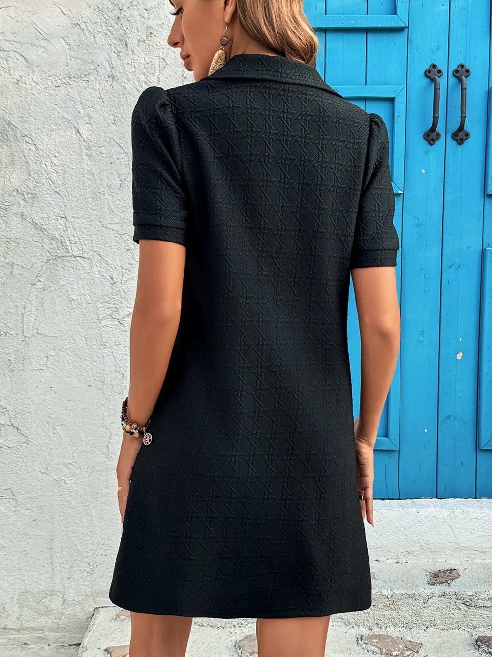 Zip Collar Short Sleeve Casual Mini Dress - Trendsi - Flyclothing LLC