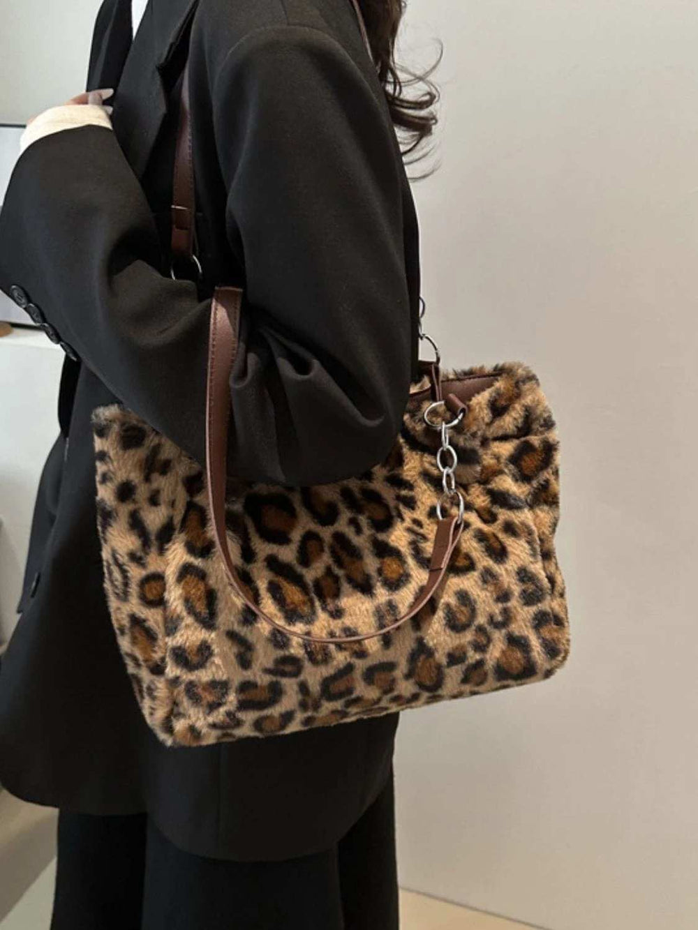 Faux Fur Leopard Shoulder Bag - Trendsi - Flyclothing LLC