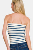 Zenana Twisted Sweetheart Neck Striped Tube Top - Trendsi