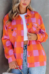 Plaid Collared Neck Button Up Jacket - Trendsi - Flyclothing LLC