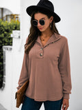 Half Button Long Sleeve T-Shirt - Trendsi