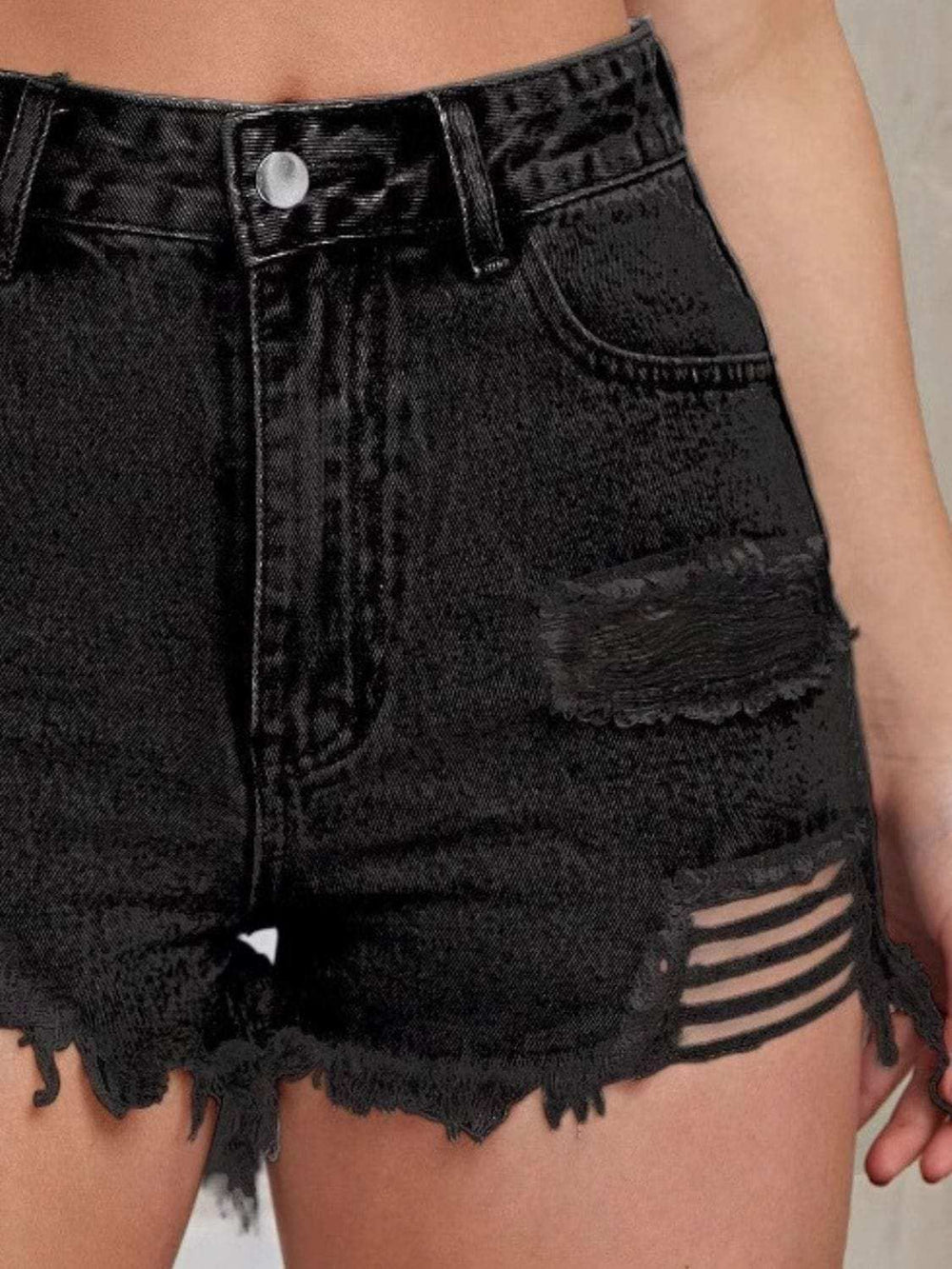 Distressed Raw Hem High Waist Denim Shorts - Trendsi - Flyclothing LLC
