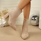 Point Toe Block Heel Ankle Boots - Trendsi - Flyclothing LLC