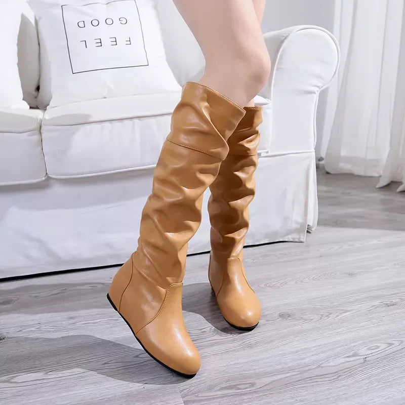 Round Toe Slouch Boots - Trendsi - Flyclothing LLC
