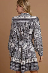 Umgee Full Size Two Tone Floral Border Print Tie Waist Mini Dress Plus Size - Trendsi - Flyclothing LLC