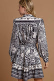 Umgee Full Size Two Tone Floral Border Print Tie Waist Mini Dress Plus Size - Trendsi