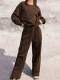 Round Neck Long Sleeve Top and Elastic Waist Pants Set - Trendsi