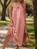 Striped Tie Neck Midi Cami Dress - Trendsi
