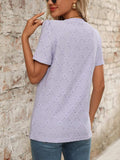 Eyelet Notched Short Sleeve Top - Trendsi - Flyclothing LLC