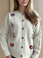 Button Up Round Neck Long Sleeve Cardigan - Trendsi