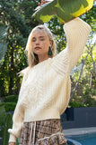 POL Cable Knit Cutout Long Sleeve Sweater - Trendsi