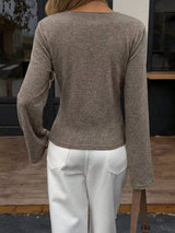 Elegant V-Neck Wrap Asymmetrical Blouse with Flared Sleeves - Trendsi - Flyclothing LLC