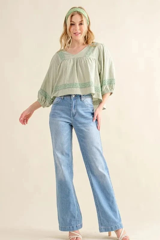And The Why Lace Detailed V Neck Blouse Top - Trendsi