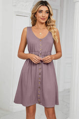 Buttoned Wide Strap Mini Dress - Trendsi - Flyclothing LLC