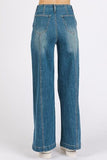 Mittoshop Medium Wash Seam Detail Wide Leg Denim Jeans - Trendsi