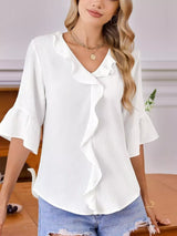Ruffled Flounce Sleeve Blouse - Trendsi - Flyclothing LLC