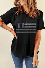 Rhinestone US Flag Round Neck Short Sleeve T-Shirt - Trendsi - Flyclothing LLC