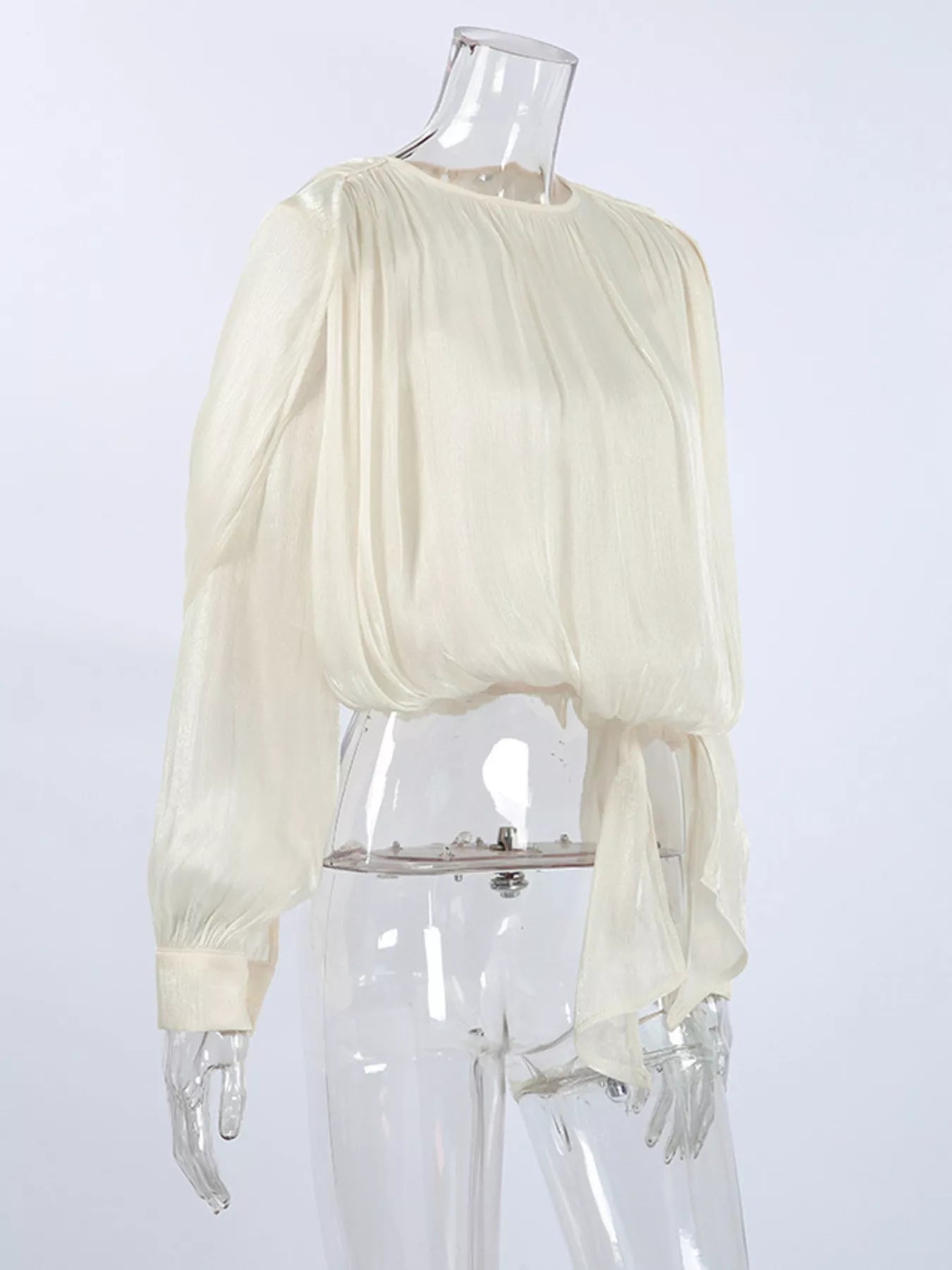 Metallic Sheen Blouse with Tie Detail - Trendsi - Flyclothing LLC