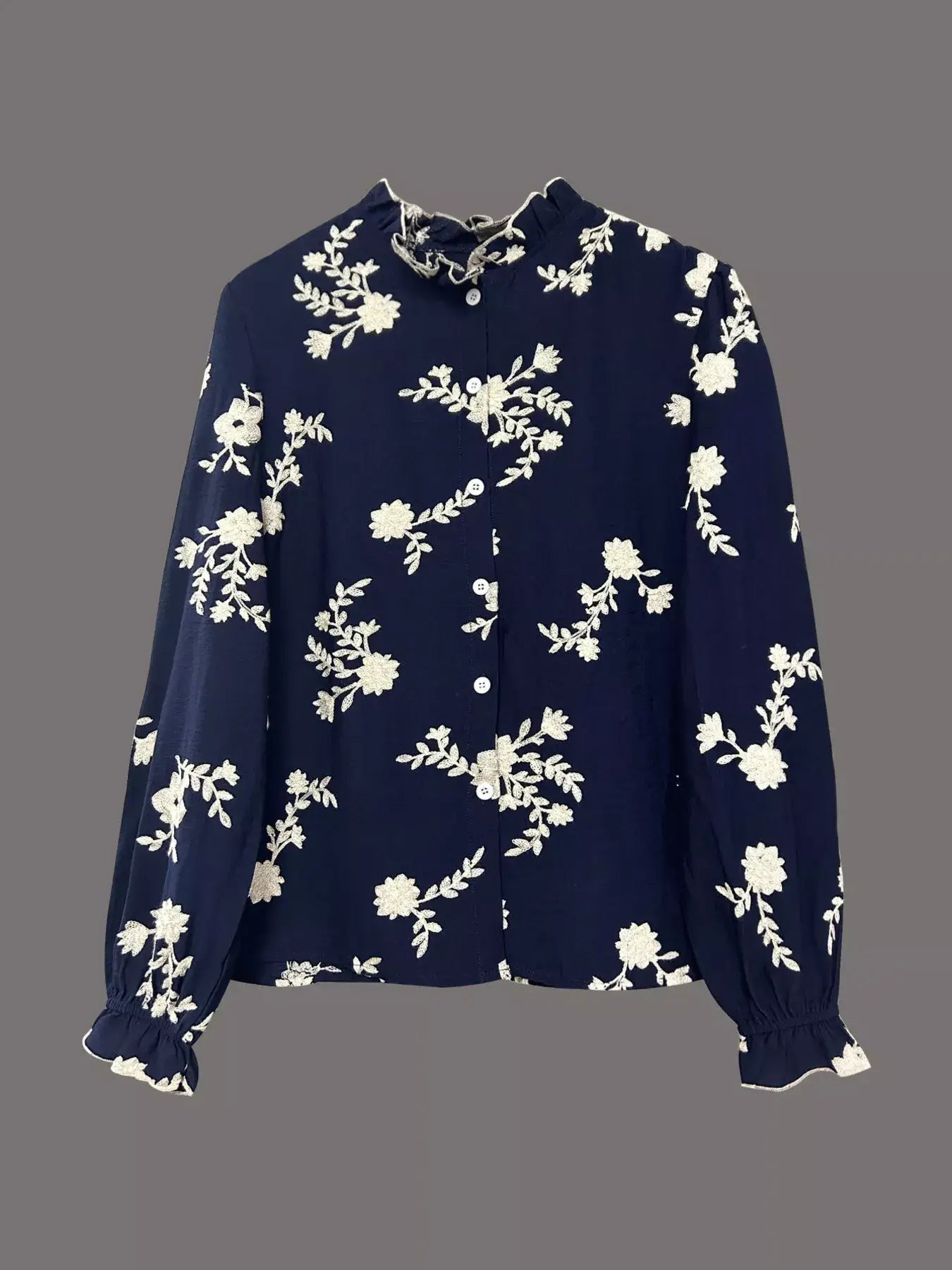 Floral Embroidered Long Sleeve Shirt - Trendsi - Flyclothing LLC