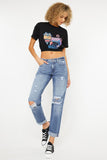 Kancan Mid Rise Distressed Straight Jeans - Trendsi