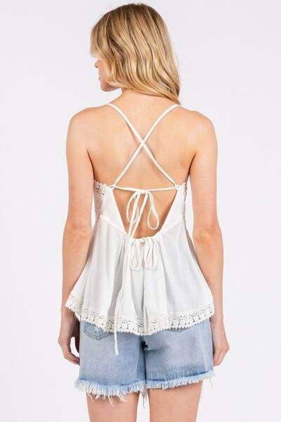 Mittoshop Crisscross Back Lace Detail V-Neck Cami - Trendsi - Flyclothing LLC