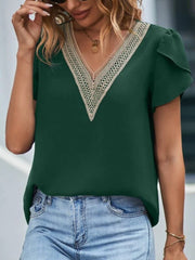 V-Neck Petal Sleeve Blouse - Trendsi
