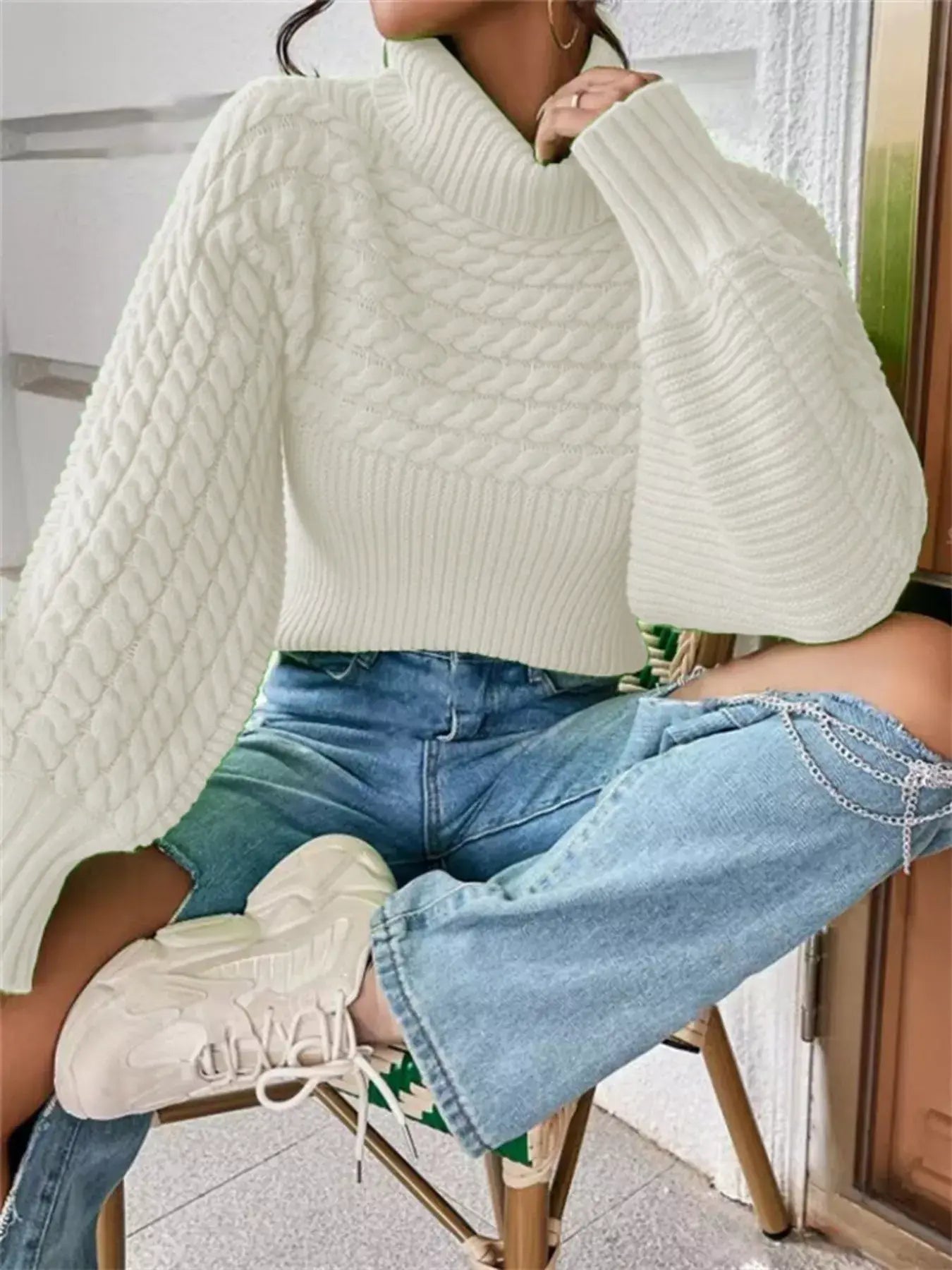 Full Size Textured Knit Turtleneck Long Sleeve Sweater Plus Size - Trendsi - Flyclothing LLC