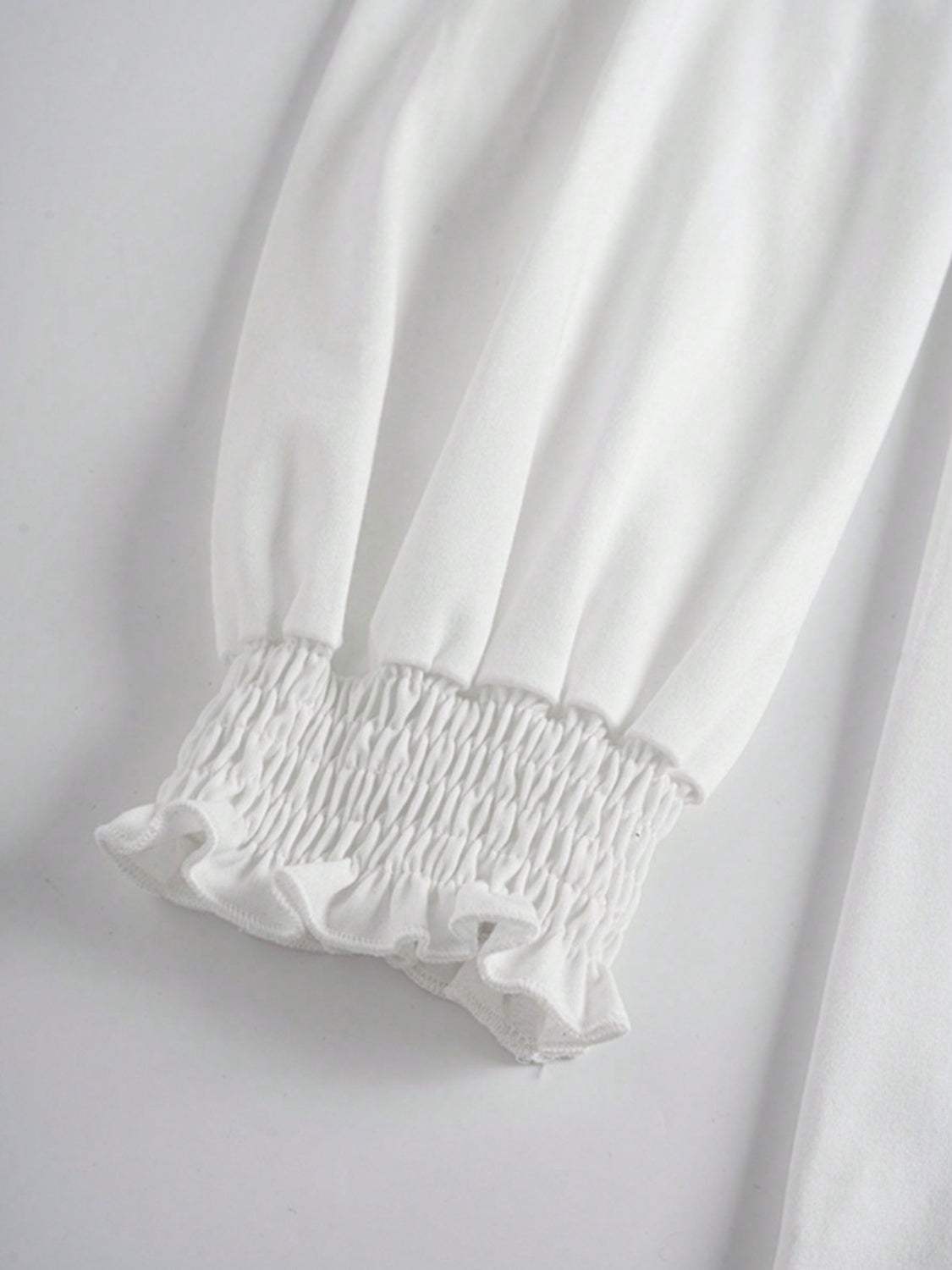 Smocked Cuff Round Neck Long Sleeve T-Shirt - Trendsi - Flyclothing LLC