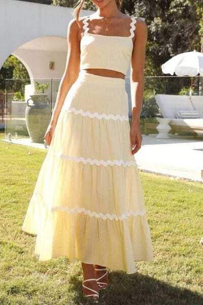 Contrast Trim Cami and Maxi Skirt Set - Trendsi - Flyclothing LLC