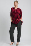 Umgee Pearl Detail Collared Neck Velvet Babydoll Blouse - Trendsi