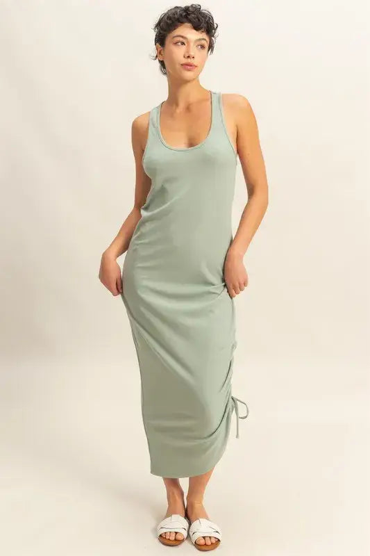 HYFVE Scoop Neck Side Tie Detail Midi Dress - Trendsi - Flyclothing LLC